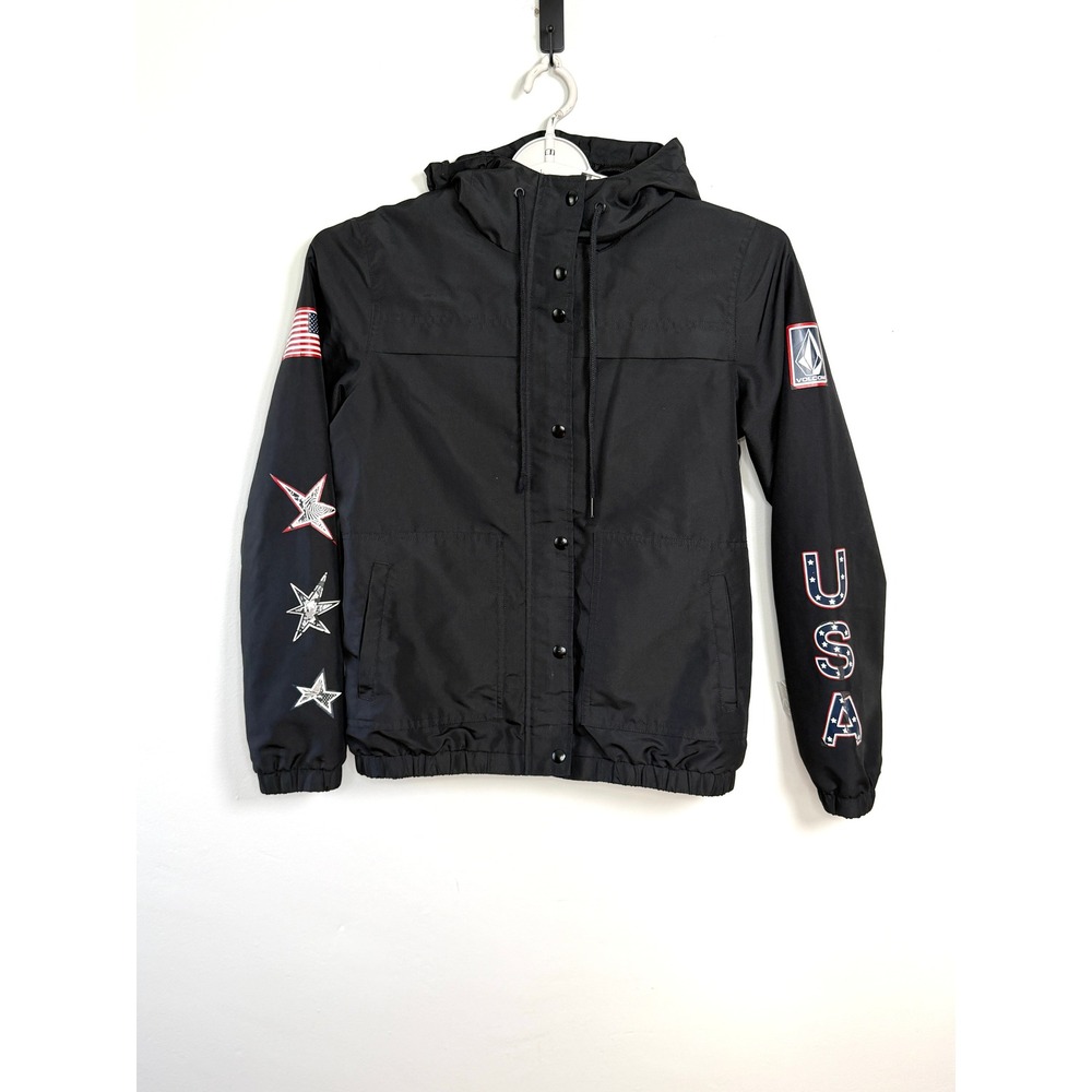Volcom US Snowboard Water-Resistant Jacket Mens S Black Hooded Windbreaker